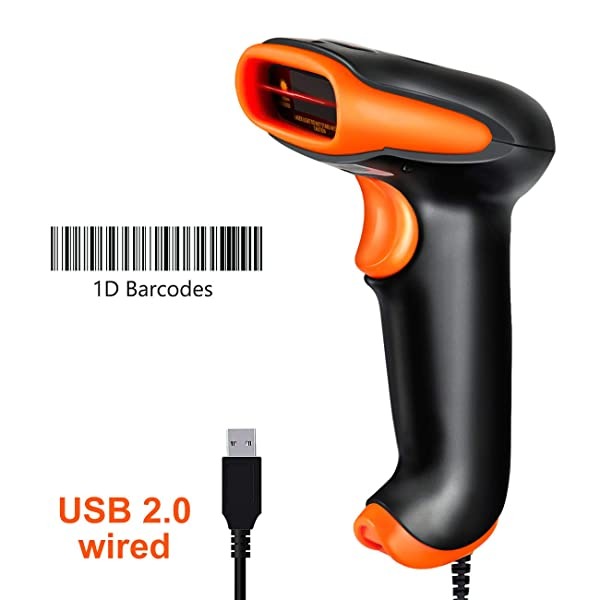 Tera Barcode Scanner USB Wired Handheld Bar Code Scanner Reader Laser 1D Barcode Reader Plug and Play (Color: Wired)