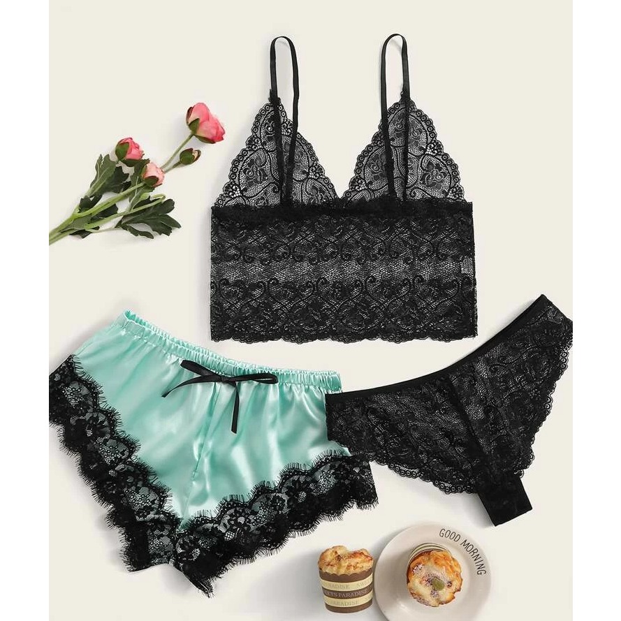 Floral lace & satin shorts (3)