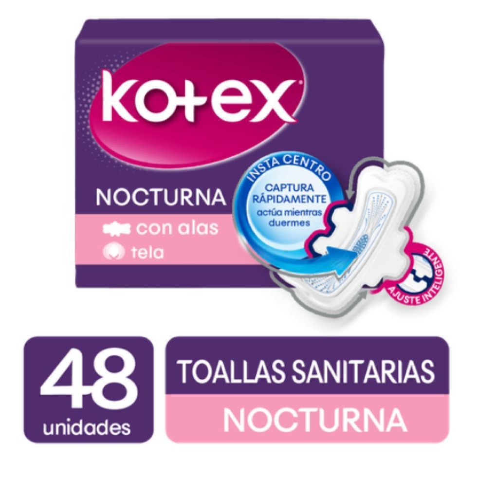 Toalla sanitaria nocturna con alas Kotex 48 UNI