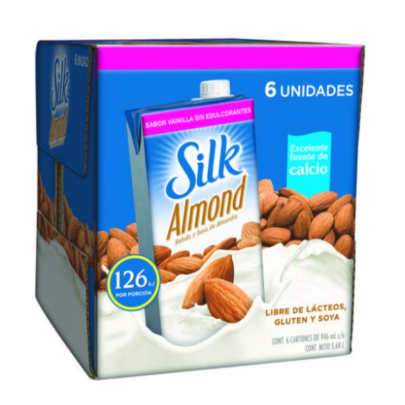 Bebida de almendra sabor vainilla sin azúcar Silk 6 UNI / 946 ml