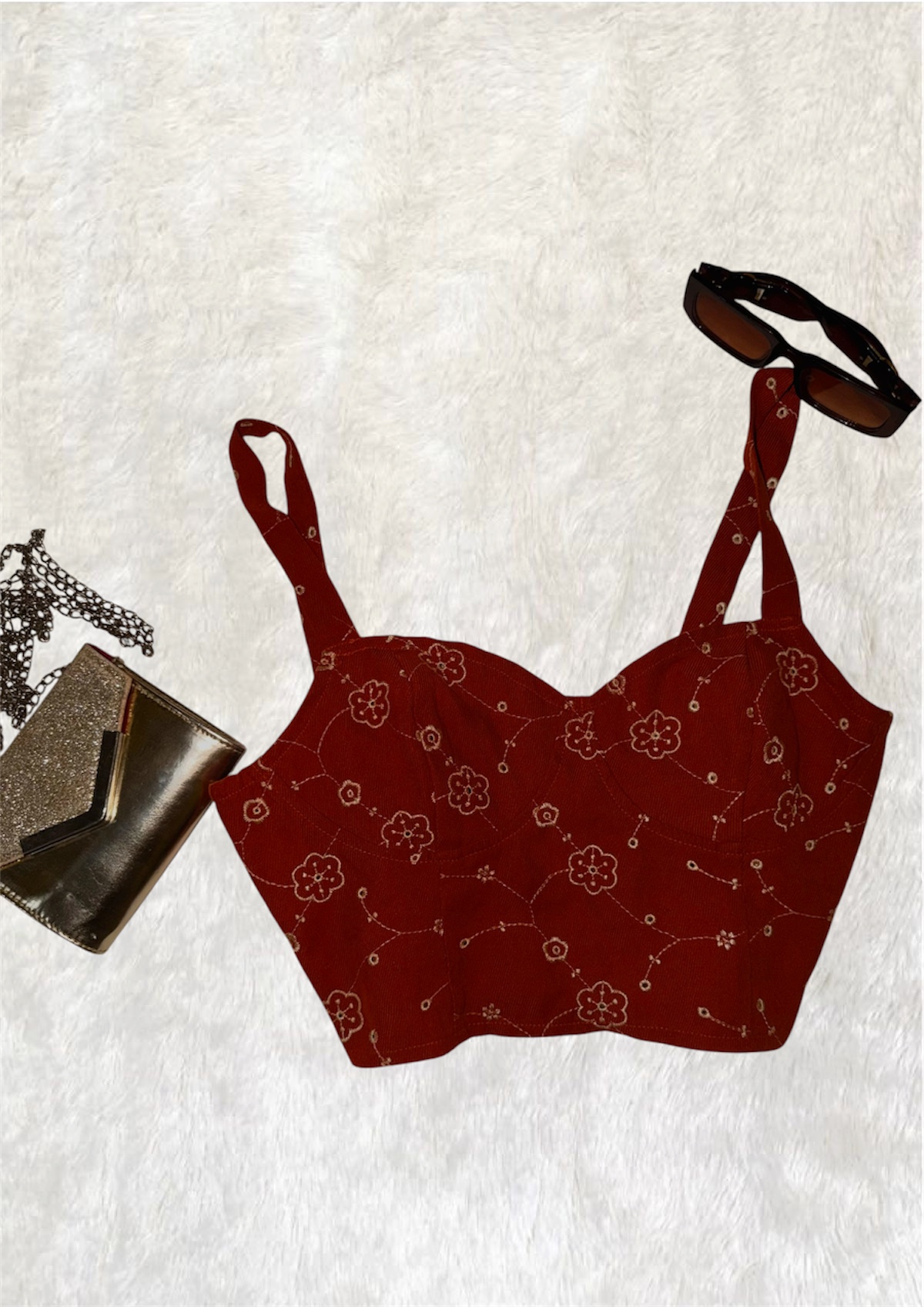 TOP SHEIN TERRACOTA CON BORDADOS FLORALES
