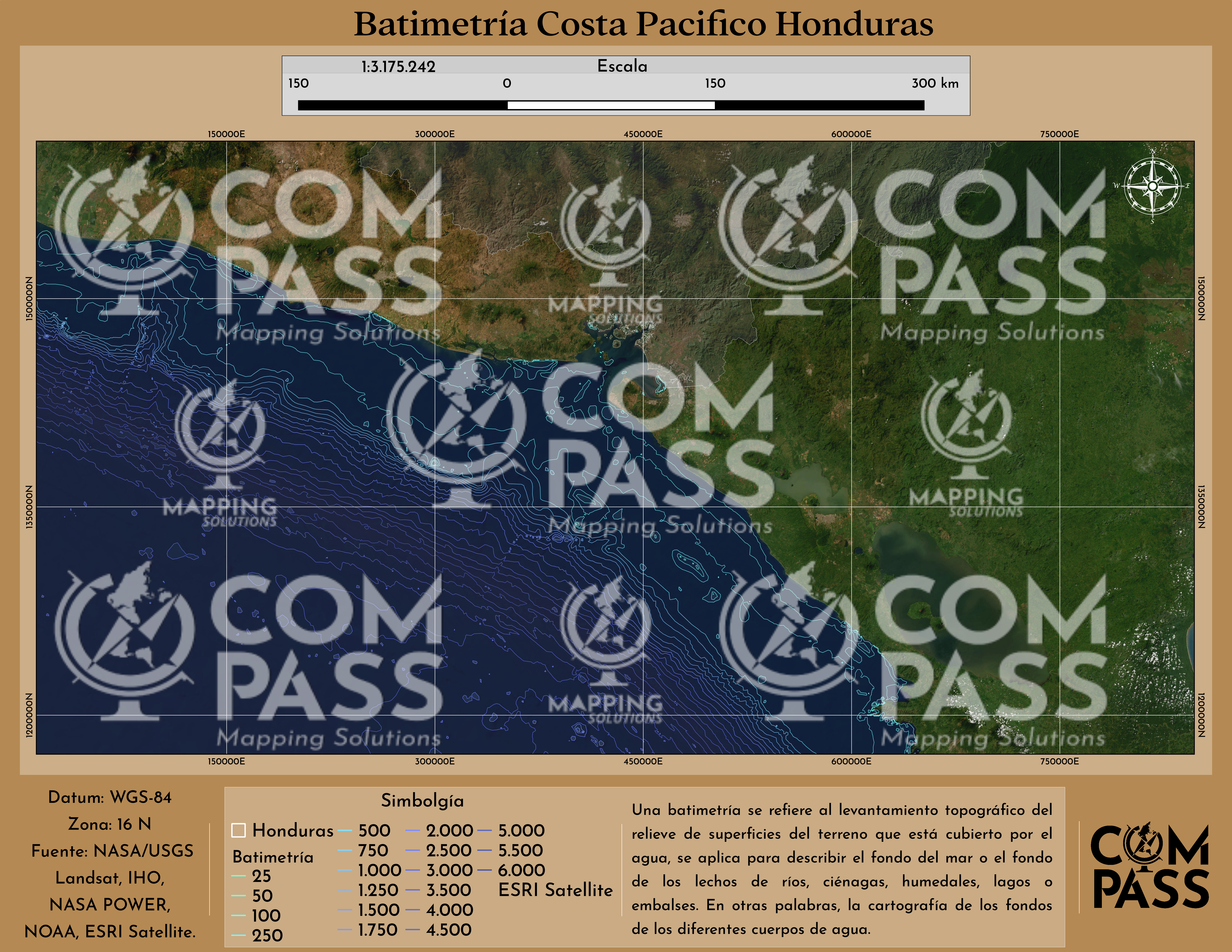 MAPA DE BATIMETRÍA DEL OCÉANO PACÍFICO DE HONDURAS
